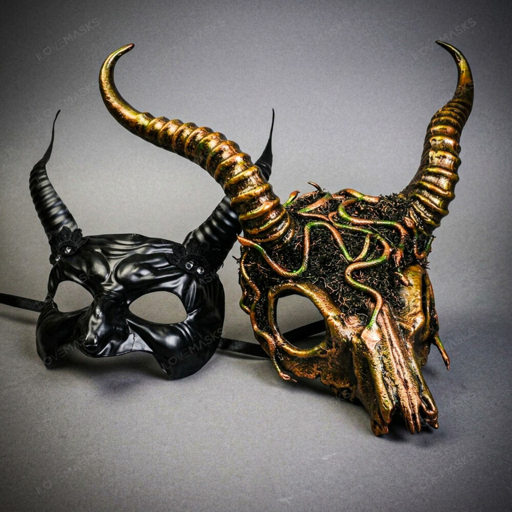 Medusa Antelope Horn with Black Devil Horn Masquerade Couple Party Costume Mask